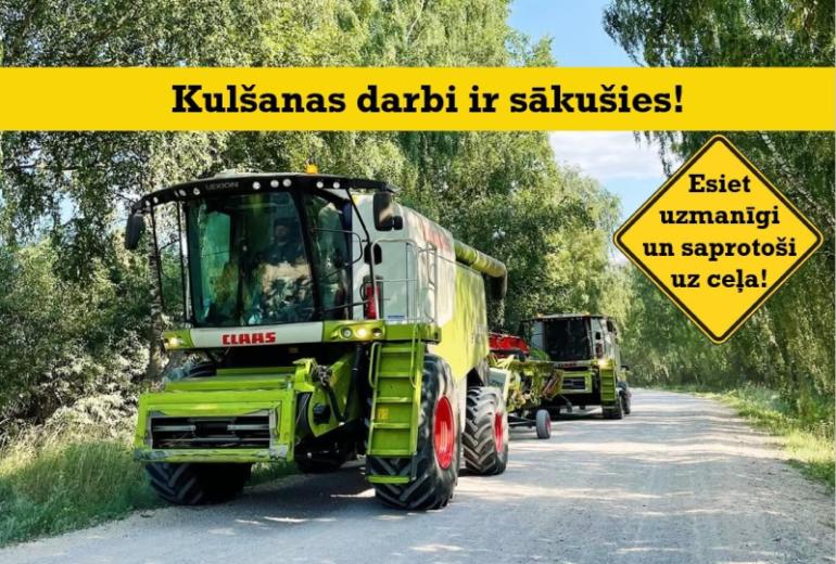 Latvijas reģionos uzsākti kulšanas darbi – aicinām autovadītājus būt uzmanīgiem