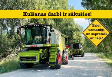 Latvijas reģionos uzsākti kulšanas darbi – aicinām autovadītājus būt uzmanīgiem