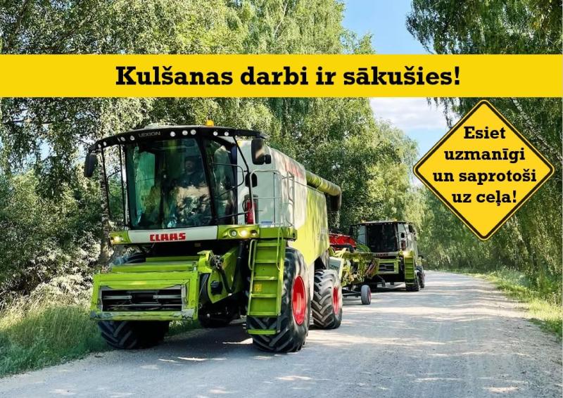 Latvijas reģionos uzsākti kulšanas darbi – aicinām autovadītājus būt uzmanīgiem